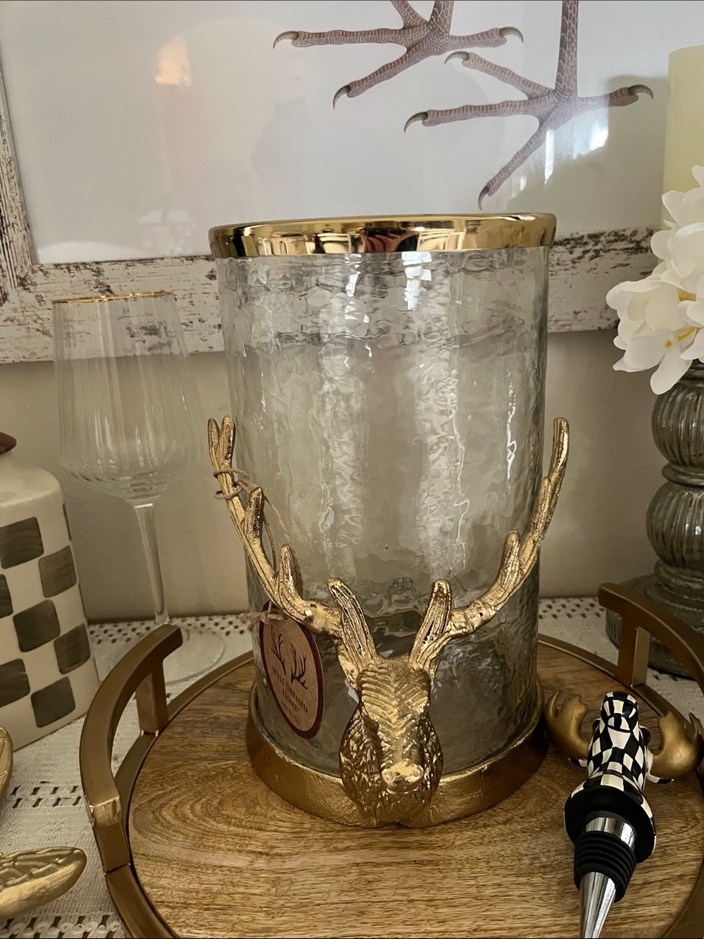 Gorgeous Gold Antler Glass Hurricane Vase by